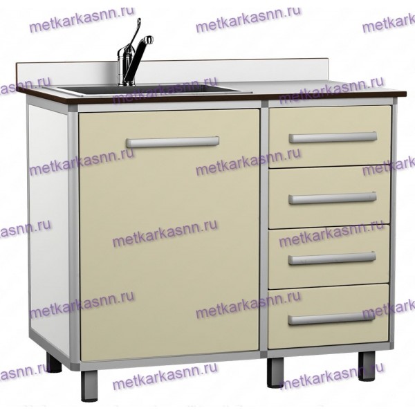 Стол с мойкой А-СЛМ 02.01Э лабораторный, чаша нержавейка, 4 ящика